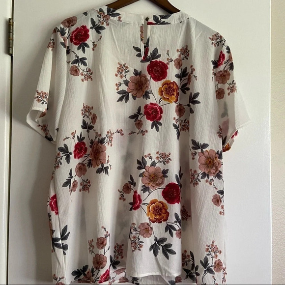 Blouse Choker Cut Out Top Short Sleeve Floral V-Neck Blouse XL - Picture 9 of 10